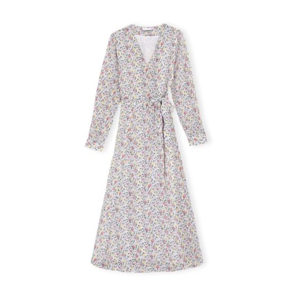 GANNI Egret white floral maxi midi wrap viscose spring summer cottagecore dress - Picture 1 of 12